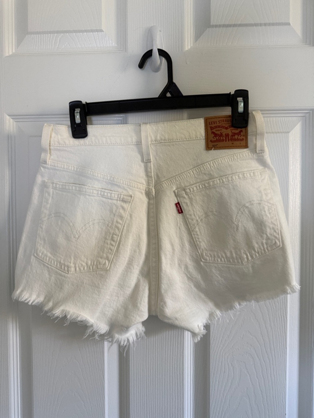 Levi's White Frayed Hem Denim Shorts - Picture 2 of 6